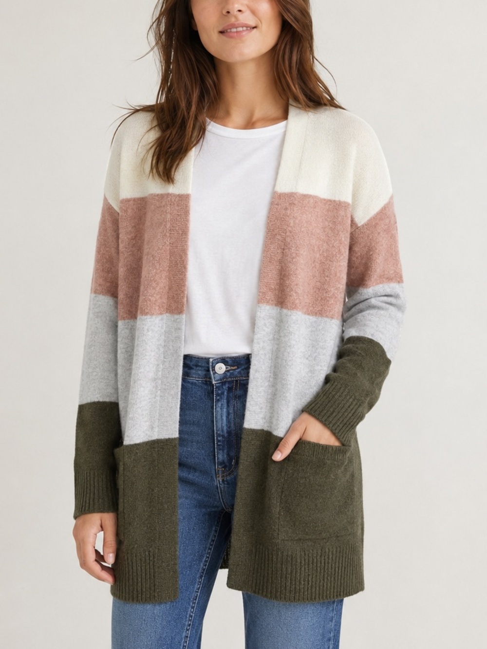 Madewell Antique Cream Colorblock Stripe Wool Alpaca Blend Kent Cardigan M6273